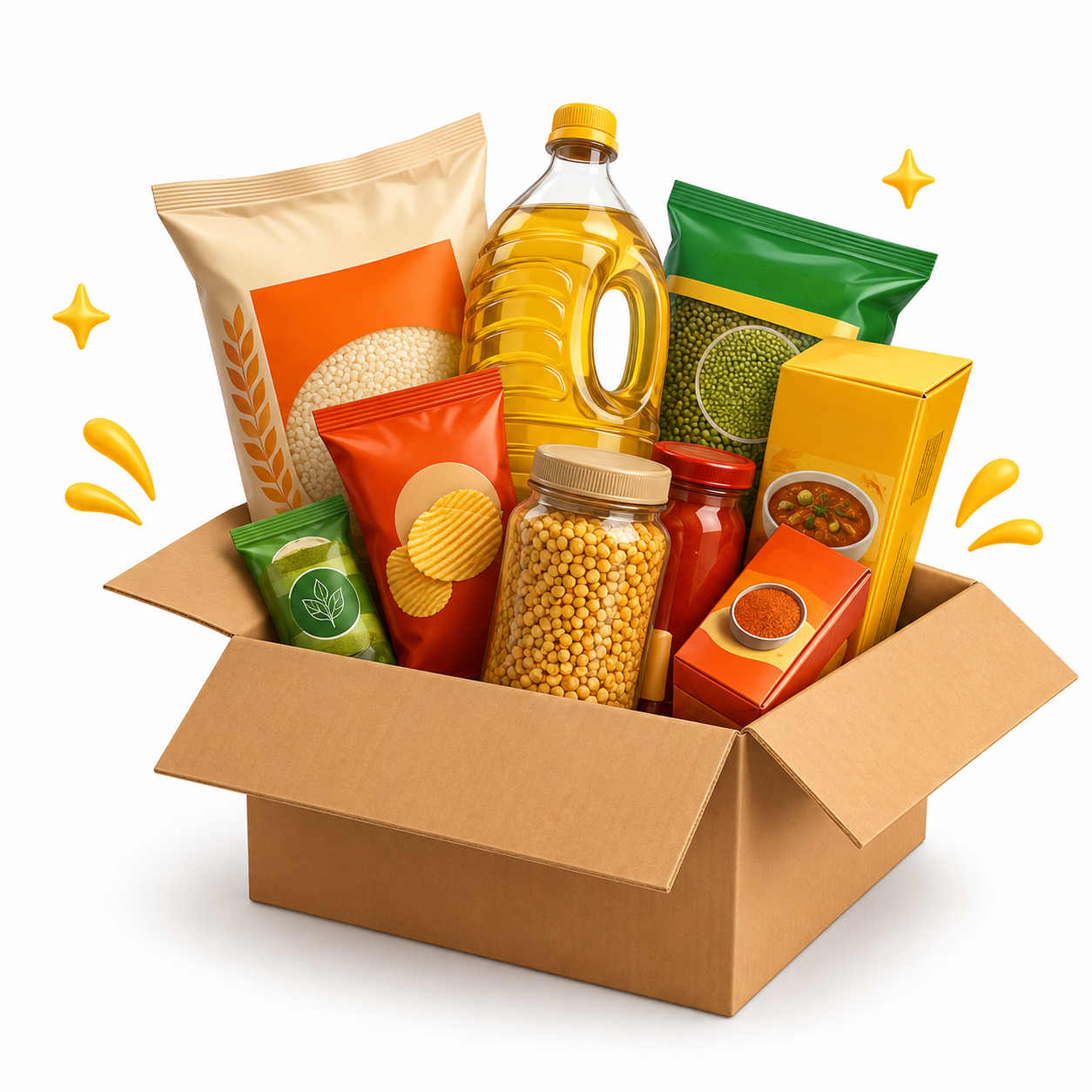 Grocery products in box